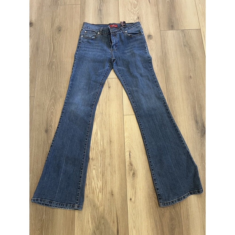 A Jeans Womens Size 7 Bootcut Flare Stretch Blue Denim Jeans Embroidered Pocket